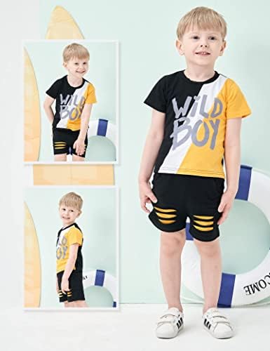 bilison Toddler Erkek Bebek Giysileri Vahşi Çocuk Mektubu Baskı Ekleme Tişört Üst + Yırtık Şort 2 ADET Erkek yaz kıyafetleri