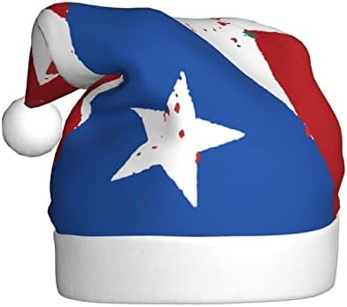 Sıkıntılı Porto Riko Bayrağı Komik Yetişkinler Peluş Santa Şapka Noel Şapka Kadınlar ve Erkekler İçin Noel Tatil Şapka
