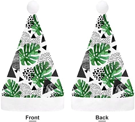 Geometri Tropikal Bitki Noel Şapka Noel Baba Şapka Kısa Peluş Beyaz Manşetleri ile Erkekler Kadınlar için Noel Tatil