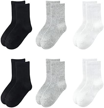 VWU Erkek Kız Mürettebat Çorap Elbise Çorap Çocuklar Katı Siyah Beyaz Gri Pamuk 6 Paket 3-14 Yıl