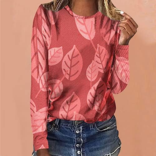 PIMOXV Pembe Sevgililer Günü Bluzlar Kadınlar için Botanik Baskı Tatil T-Shirt Gevşek Casual Uzun Kollu Yaz Bluzlar