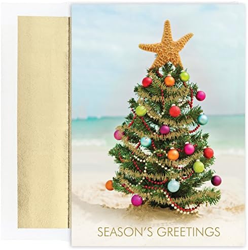 Masterpiece Studios En Sıcak Dilekler 18 Sayımlı Noel Kartları, Plaj Noel Ağacı, 5,62 x 7,87 (901400)