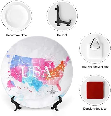 Suluboya Haritası Amerika Birleşik Devletleri Seramik Dekoratif Plaka ile Ekran Standı Asılı Özelleştirilmiş Yıldönümü