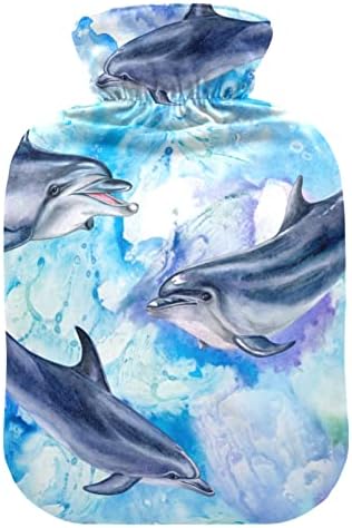 Kapaklı sıcak Su Şişeleri Deniz Mavi Yunuslar Deniz Yaşamı Sıcak Su Torbası Ağrı kesici, Isınma Eller, Sıcak Paket