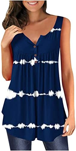 Kadın Çiçek Tankı Üstleri Yaz Rahat Kolsuz V Boyun Salıncak Gömlek Düğmeli Dökümlü Tunik Üst Bluzlar