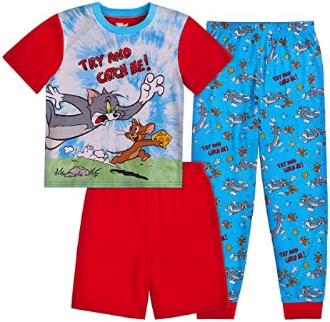 Komar Kids Tom & Jerry Erkek Çocuk Üst, Şort ve Pantolon Pijama Takımı