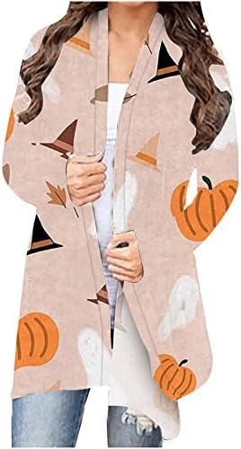 Kadınlar için cadılar bayramı Hırka, bayanlar Uzun Kollu Baskı Gevşek Fit Açık Ön Ceket Dış Giyim Ofis Rahat Ceket
