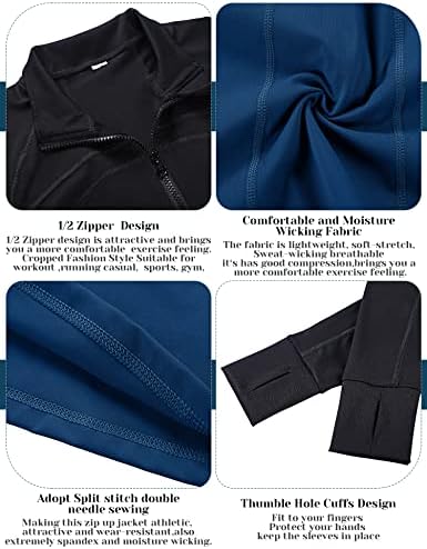 Yeni 2 Paket kadın Egzersiz Uzun Kollu Ceketler, 1/2 Zip Kazak Yoga Kırpma Üstleri Slim Fit koşu üst giyim Başparmak